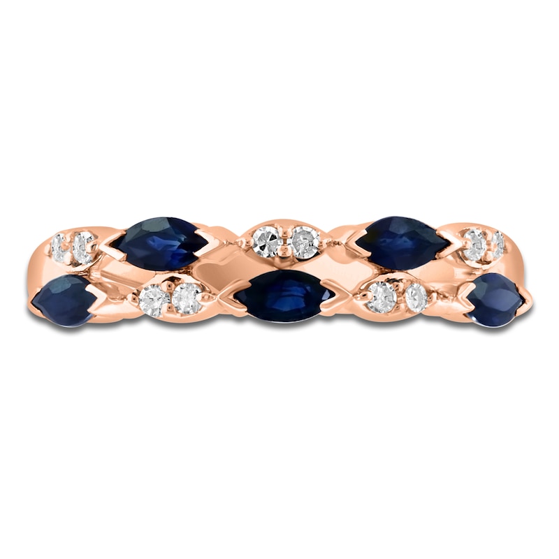 Main Image 3 of LALI Jewels Marquise-Cut Blue Sapphire & Diamond Two-Row Anniversary Ring 1/15 ct tw 14K Rose Gold