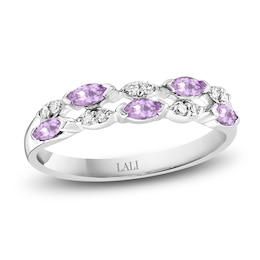 LALI Jewels Marquise-Cut Natural Amethyst & Diamond Two-Row Anniversary Ring 1/15 ct tw 14K White Gold