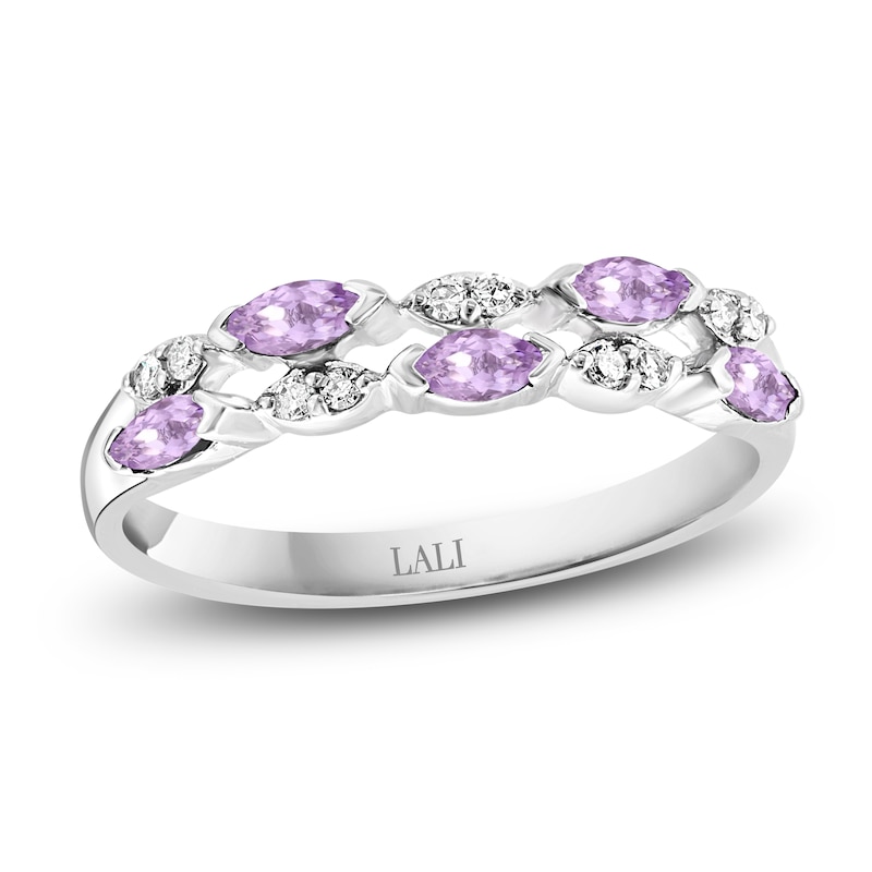 14K White Gold 1/4 Ctw Alternate Amethyst & Diamond Anniversary Band