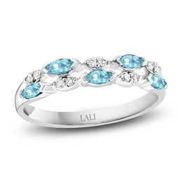 LALI Jewels Marquise-Cut Natural Aquamarine & Diamond Two-Row Anniversary Ring 1/15 ct tw 14K White Gold