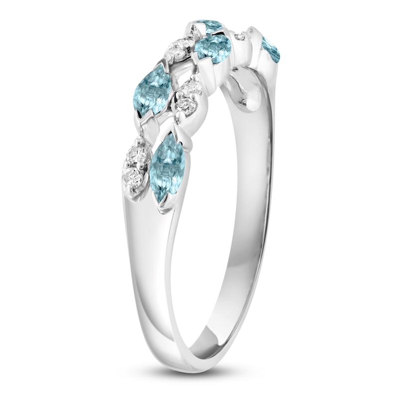 Main Image 2 of LALI Jewels Marquise-Cut Natural Aquamarine & Diamond Two-Row Anniversary Ring 1/15 ct tw 14K White Gold