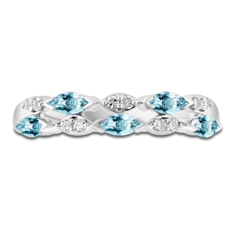 Main Image 3 of LALI Jewels Marquise-Cut Natural Aquamarine & Diamond Two-Row Anniversary Ring 1/15 ct tw 14K White Gold