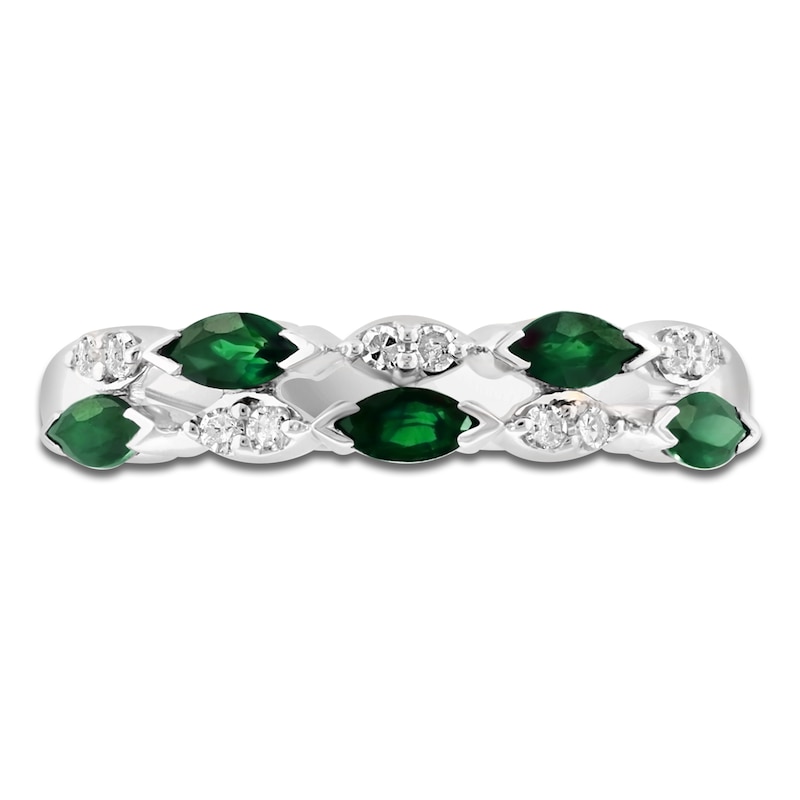 Main Image 3 of LALI Jewels Marquise-Cut Natural Emerald & Diamond Two-Row Anniversary Ring 1/15 ct tw 14K White Gold