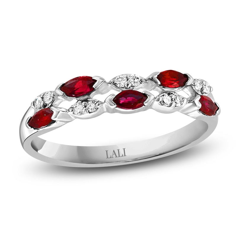 Main Image 1 of LALI Jewels Marquise-Cut Natural Ruby & Diamond Two-Row Anniversary Ring 1/15 ct tw 14K White Gold