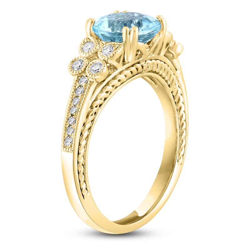 Main Image 2 of LALI Jewels Natural Aquamarine & Diamond Milgrain Engagement Ring 1/4 ct tw 14K Yellow Gold