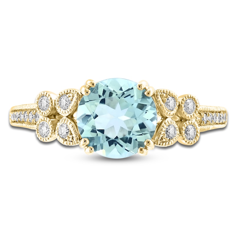 Main Image 3 of LALI Jewels Natural Aquamarine & Diamond Milgrain Engagement Ring 1/4 ct tw 14K Yellow Gold