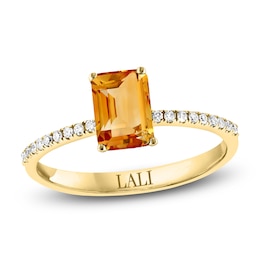 LALI Jewels Octagon-Cut Natural Citrine & Diamond Engagement Ring 1/10 ct tw 14K Yellow Gold
