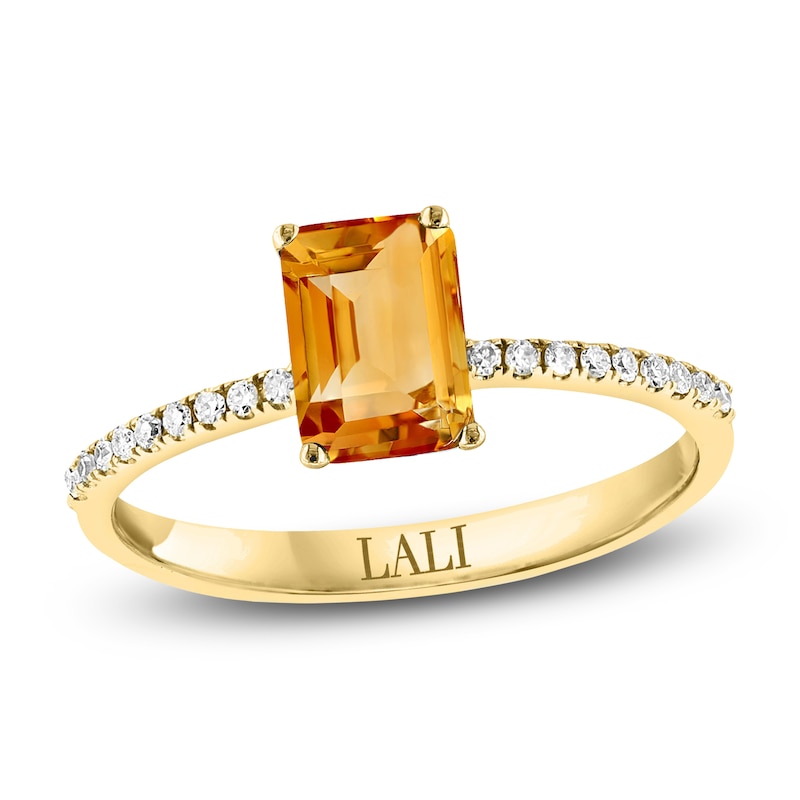 Main Image 1 of LALI Jewels Octagon-Cut Natural Citrine & Diamond Engagement Ring 1/10 ct tw 14K Yellow Gold