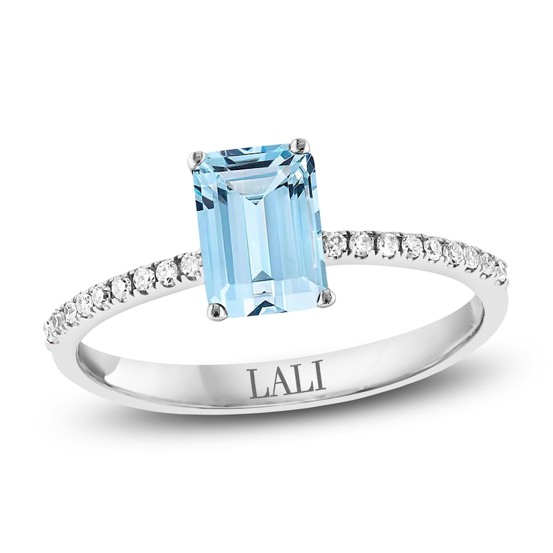 Main Image 1 of LALI Jewels Octagon-Cut Natural Aquamarine & Diamond Engagement Ring 1/10 ct tw 14K White Gold