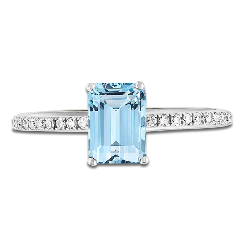 Main Image 3 of LALI Jewels Octagon-Cut Natural Aquamarine & Diamond Engagement Ring 1/10 ct tw 14K White Gold