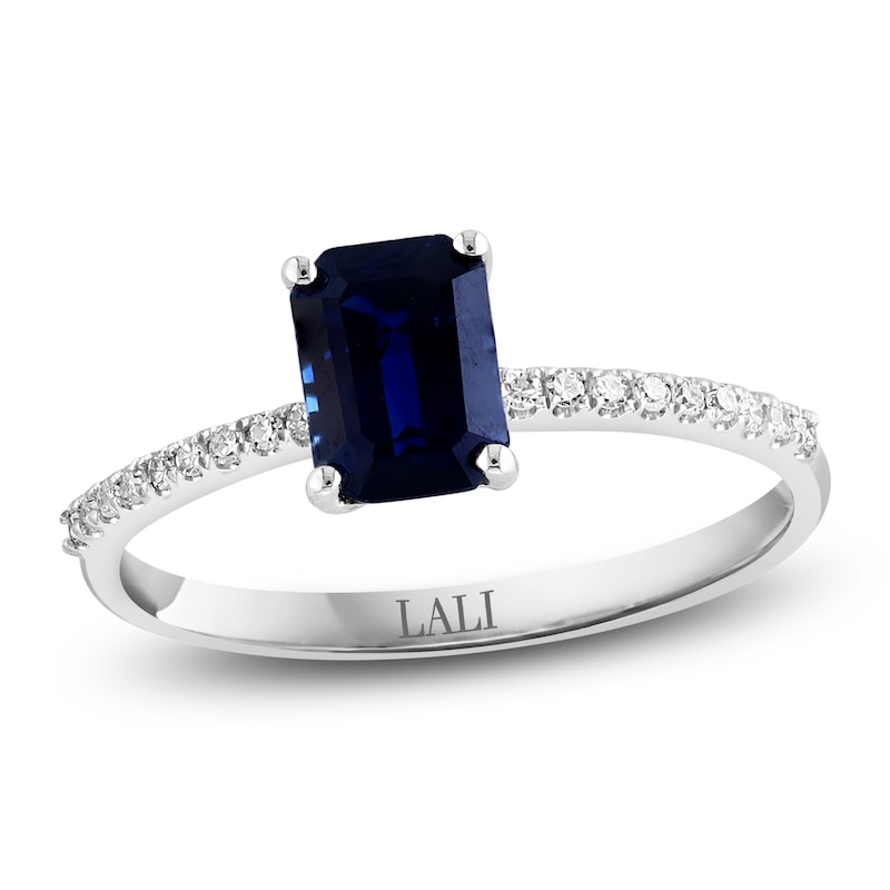 Main Image 1 of LALI Jewels Octagon-Cut Natural Blue Sapphire & Diamond Engagement Ring 1/10 ct tw 14K White Gold