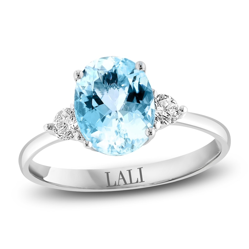 Main Image 1 of LALI Jewels Oval-Cut Natural Aquamarine & Diamond Engagement Ring 1/5 ct tw 14K White Gold