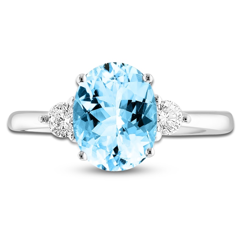 Main Image 3 of LALI Jewels Oval-Cut Natural Aquamarine & Diamond Engagement Ring 1/5 ct tw 14K White Gold