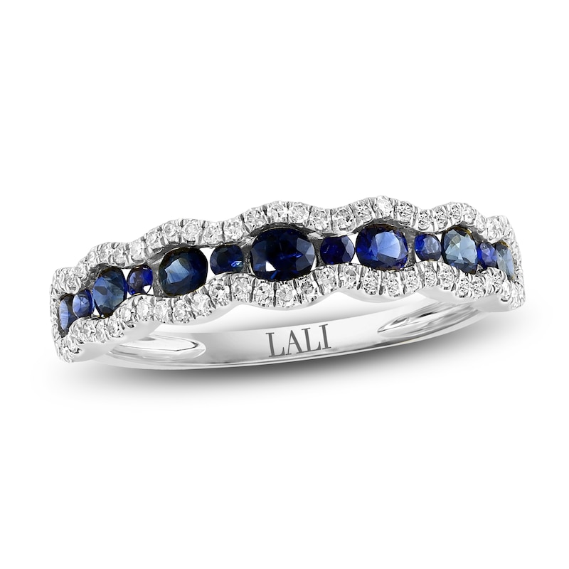 Main Image 1 of LALI Jewels Blue Sapphire & Diamond Scalloped Anniversary Ring 1/4 ct tw 14K White Gold
