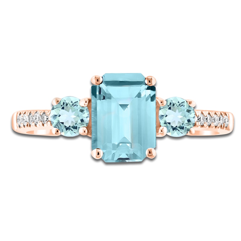 Main Image 3 of LALI Jewels Octagon & Round-Cut Natural Aquamarine & Diamond Three-Stone Engagement Ring 1/20 ct tw 14K Rose Gold