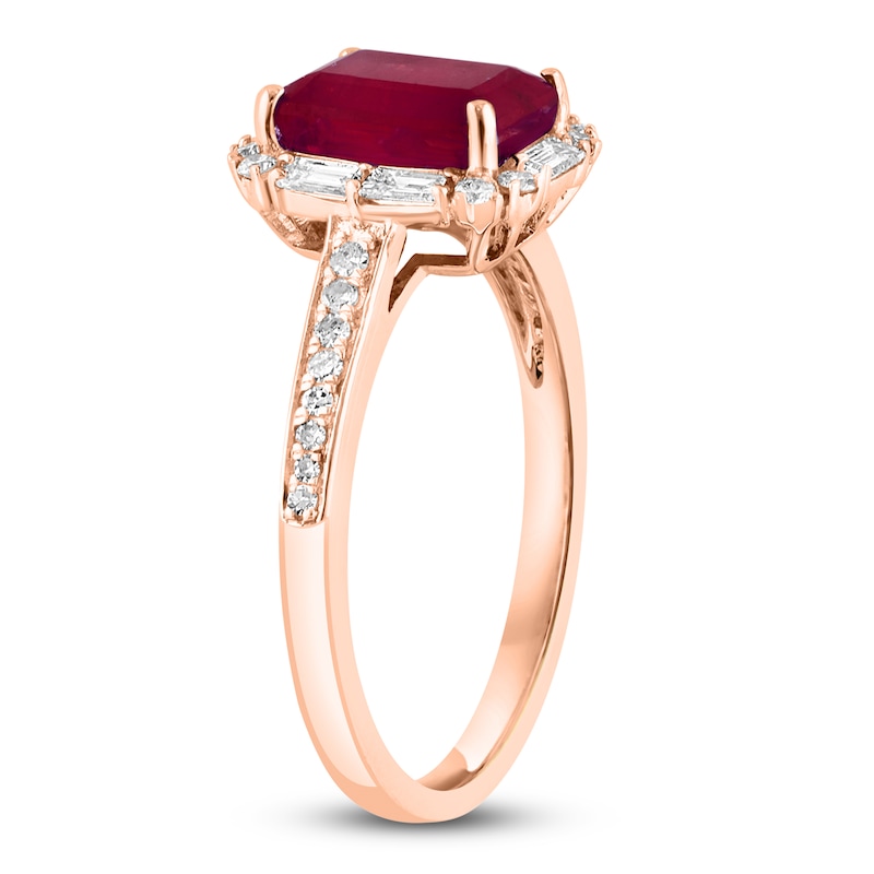 Main Image 2 of LALI Jewels Rectangle-Cut Natural Ruby & Diamond Halo Engagement Ring 3/8 ct tw 14K Rose Gold