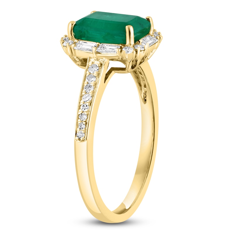 Main Image 2 of LALI Jewels Rectangle-Cut Natural Emerald & Diamond Halo Engagement Ring 3/8 ct tw 14K Yellow Gold