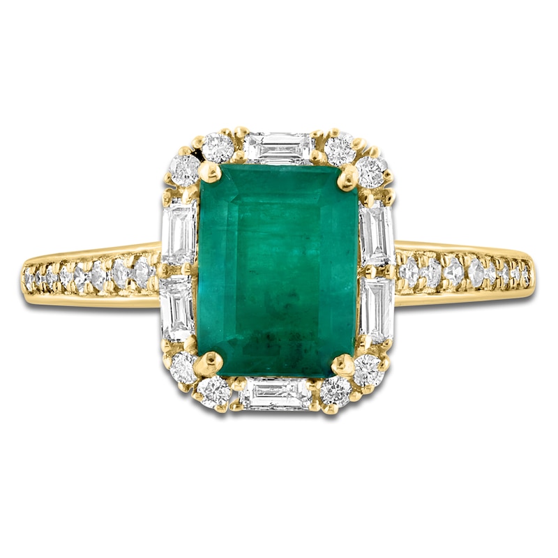 Main Image 3 of LALI Jewels Rectangle-Cut Natural Emerald & Diamond Halo Engagement Ring 3/8 ct tw 14K Yellow Gold