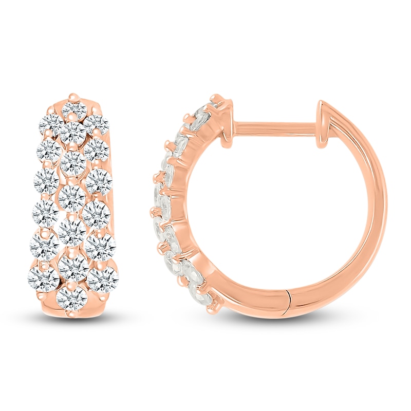 Main Image 3 of Diamond Three-Row Hoop Earrings 1 ct tw 10K Rose Gold