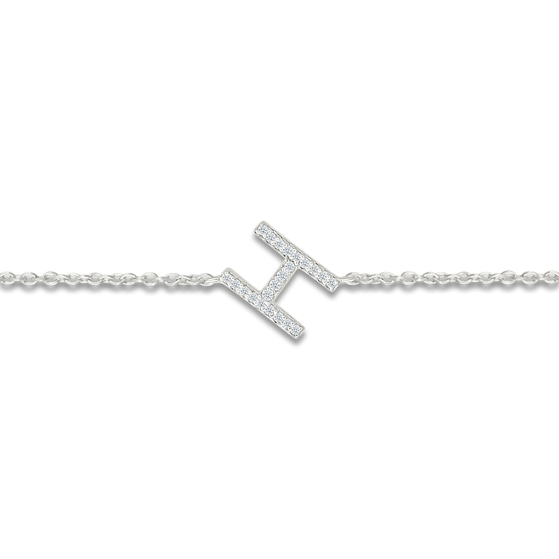 Main Image 2 of Diamond Initial H Bracelet 1/15 ct tw 10K White Gold 7.5"