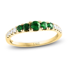 LALI Jewels Natural Emerald & Diamond Anniversary Ring 1/6 ct tw 14K Yellow Gold