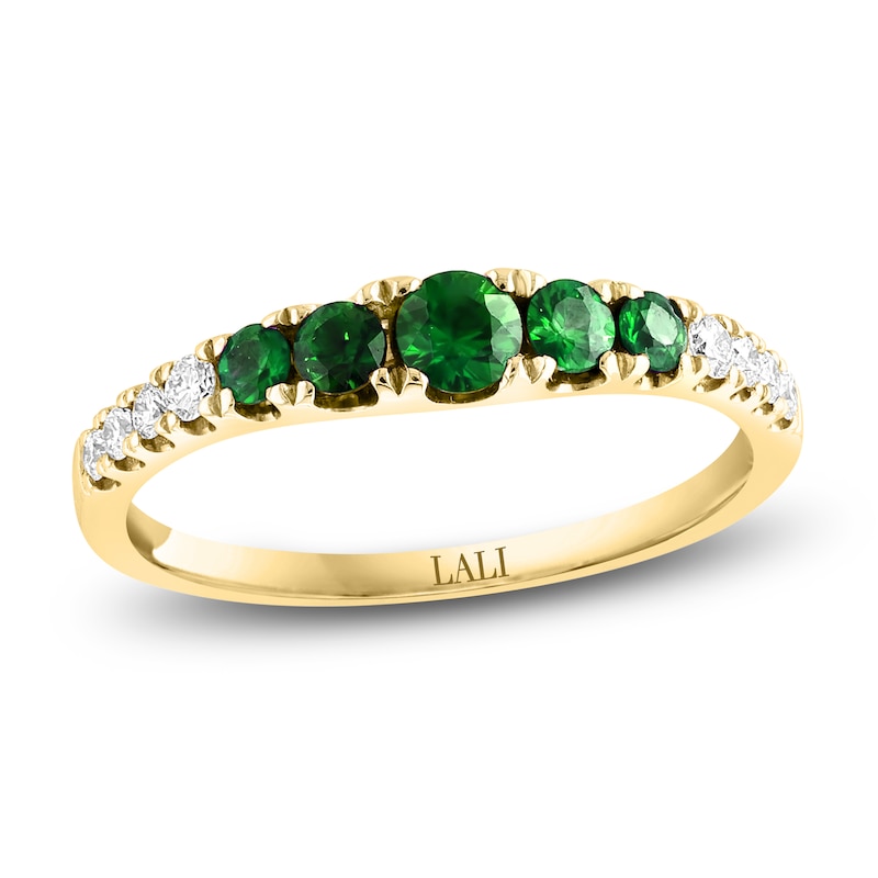 Main Image 1 of LALI Jewels Natural Emerald & Diamond Anniversary Ring 1/6 ct tw 14K Yellow Gold