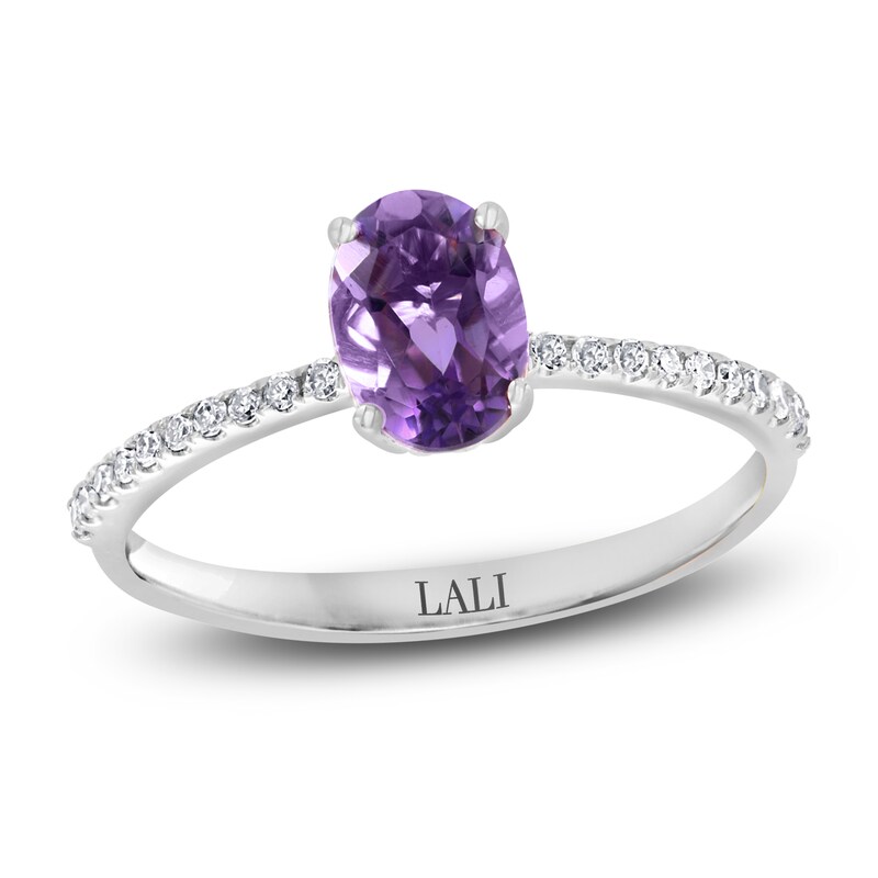 Main Image 1 of LALI Jewels Oval-Cut Natural Amethyst & Diamond Engagement Ring 1/10 ct tw 14K White Gold