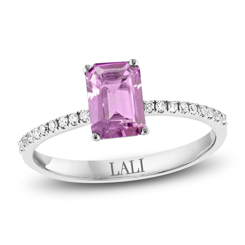 Main Image 1 of LALI Jewels Natural Octagon-Cut Light Amethyst & Diamond Engagement Ring 1/10 ct tw 14K White Gold
