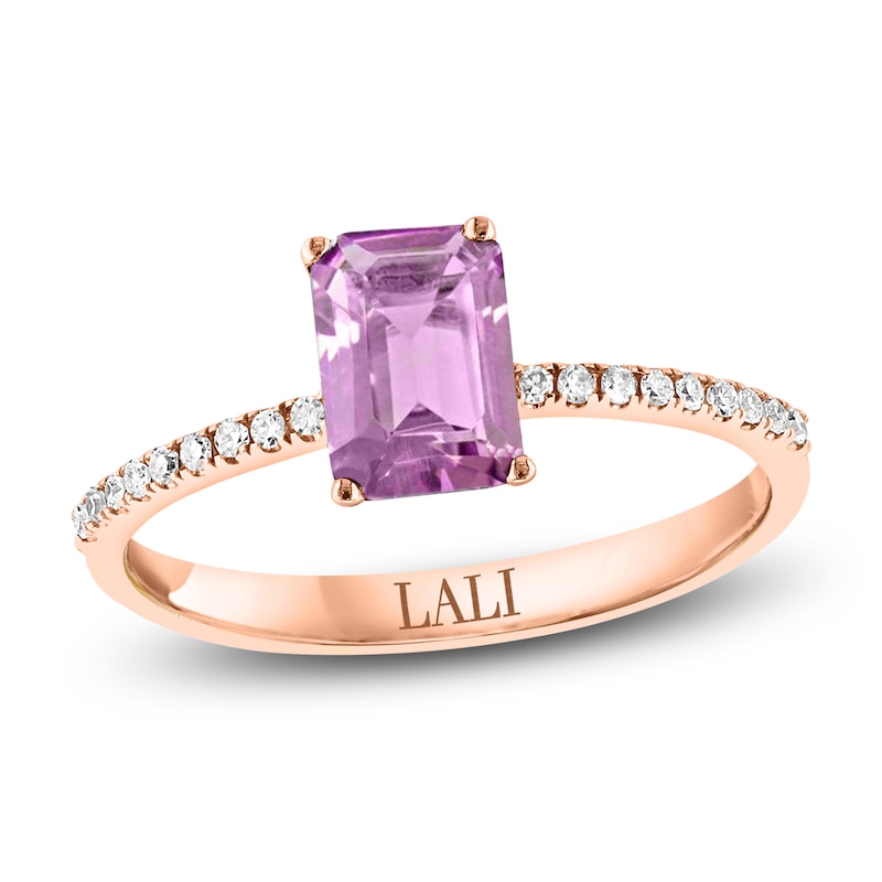 Main Image 1 of LALI Jewels Octagon-Cut Natural Light Amethyst & Diamond Engagement Ring 1/10 ct tw 14K Rose Gold