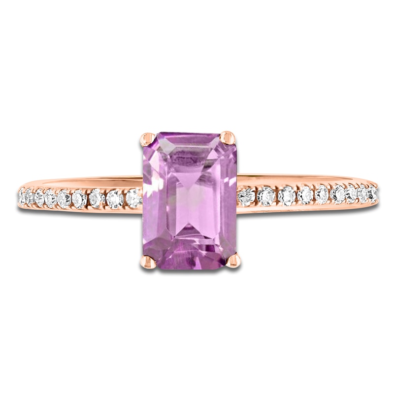 Main Image 3 of LALI Jewels Octagon-Cut Natural Light Amethyst & Diamond Engagement Ring 1/10 ct tw 14K Rose Gold