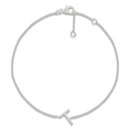Diamond Initial T Bracelet 1/20 ct tw 10K White Gold 7.5"
