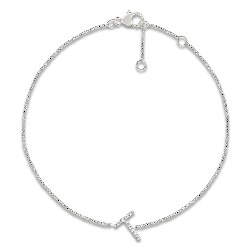 Main Image 1 of Diamond Initial T Bracelet 1/20 ct tw 10K White Gold 7.5"