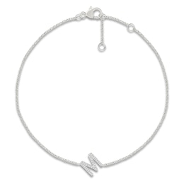 Diamond Initial M Bracelet 1/15 ct tw 10K White Gold 7.5"