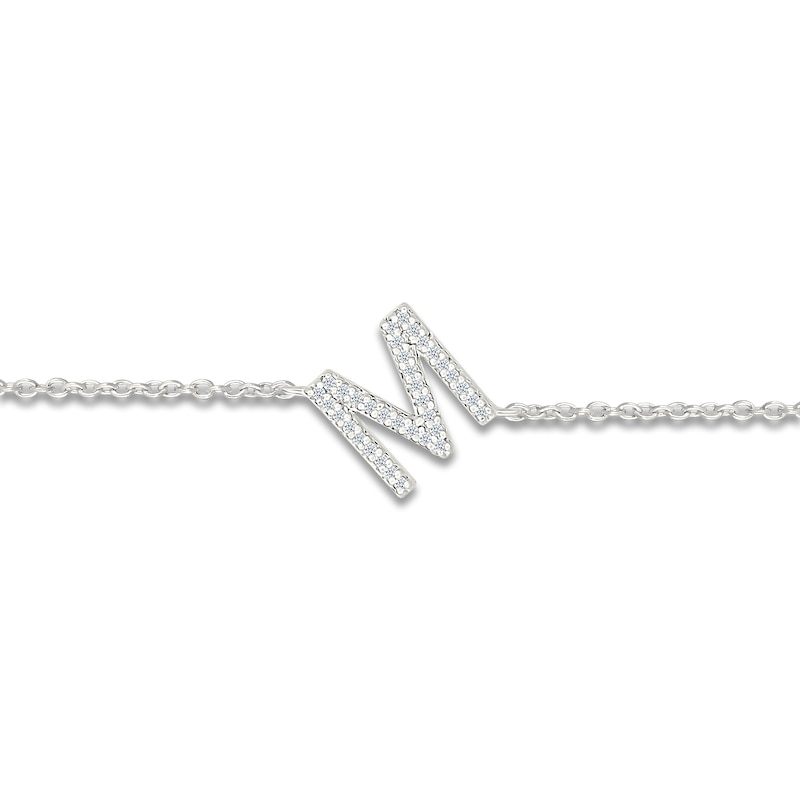 Main Image 2 of Diamond Initial M Bracelet 1/15 ct tw 10K White Gold 7.5"