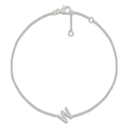 Diamond Initial W Bracelet 1/15 ct tw 10K White Gold 7.5"