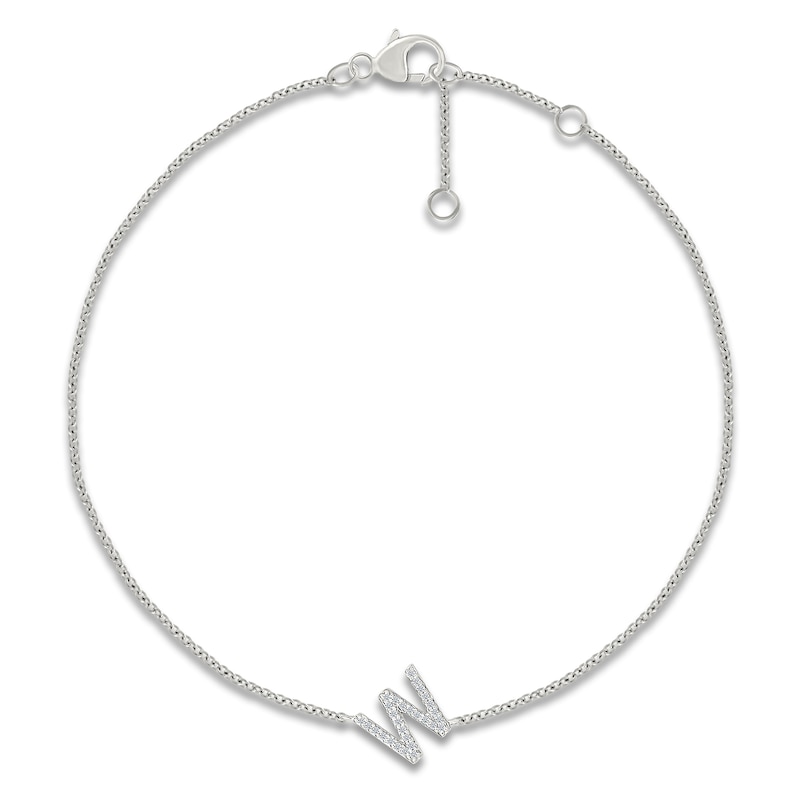 Main Image 1 of Diamond Initial W Bracelet 1/15 ct tw 10K White Gold 7.5"