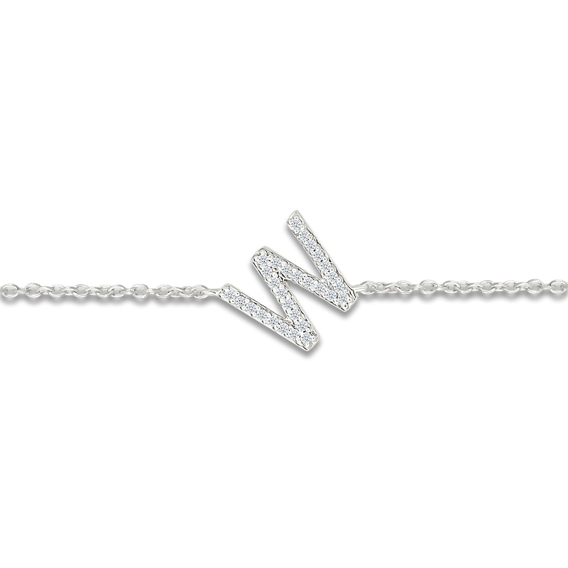 Main Image 2 of Diamond Initial W Bracelet 1/15 ct tw 10K White Gold 7.5"