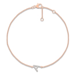 Diamond Initial A Bracelet 1/20 ct tw 10K Rose Gold 7.5"