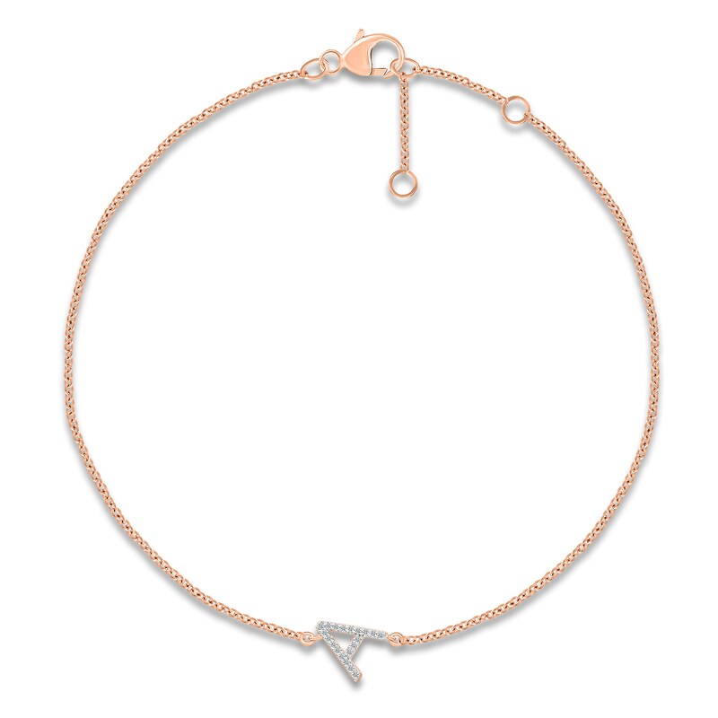 Main Image 1 of Diamond Initial A Bracelet 1/20 ct tw 10K Rose Gold 7.5"