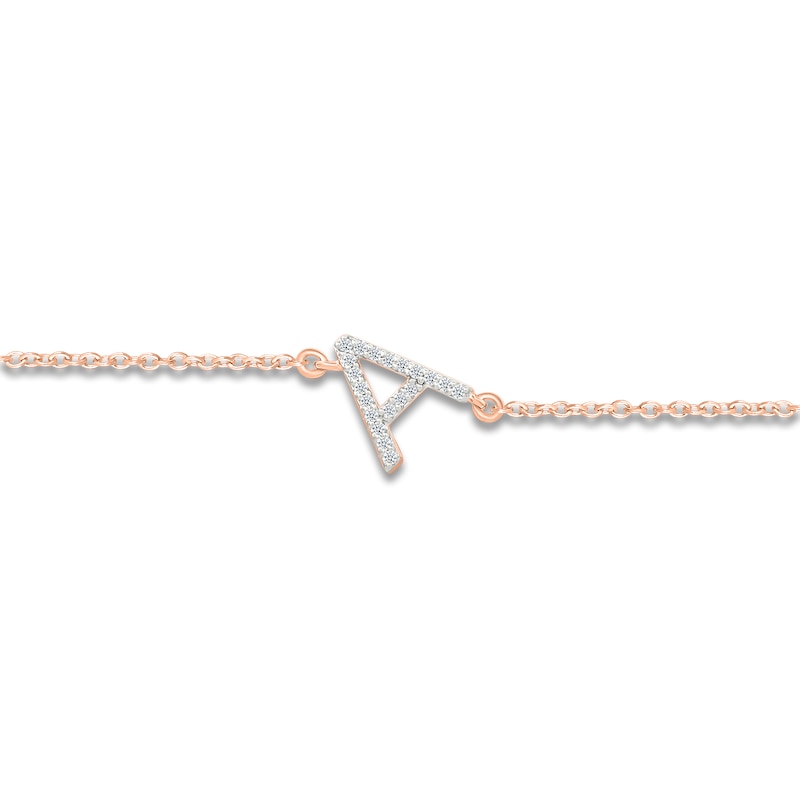Main Image 2 of Diamond Initial A Bracelet 1/20 ct tw 10K Rose Gold 7.5"