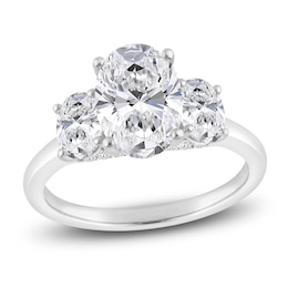 Oval-Cut Lab-Grown Diamond Three-Stone Engagement Ring 3 ct tw 14K White Gold