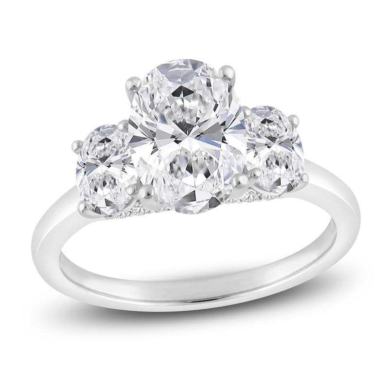 Main Image 1 of Oval-Cut Lab-Grown Diamond Three-Stone Engagement Ring 3 ct tw 14K White Gold