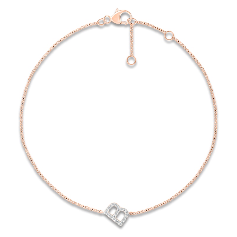 Main Image 1 of Diamond Initial B Bracelet 1/15 ct tw 10K Rose Gold 7.5"