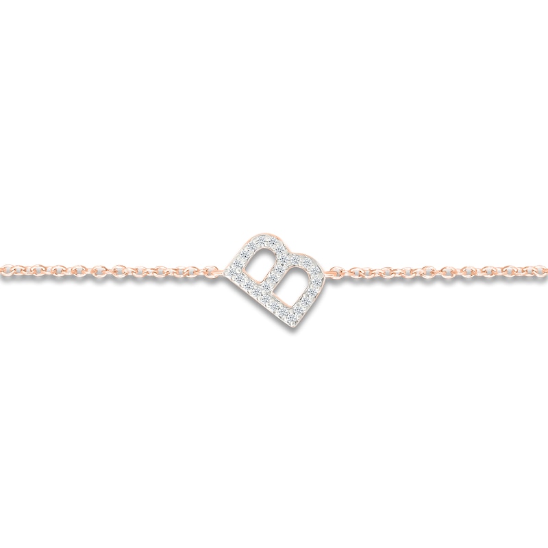 Main Image 2 of Diamond Initial B Bracelet 1/15 ct tw 10K Rose Gold 7.5"