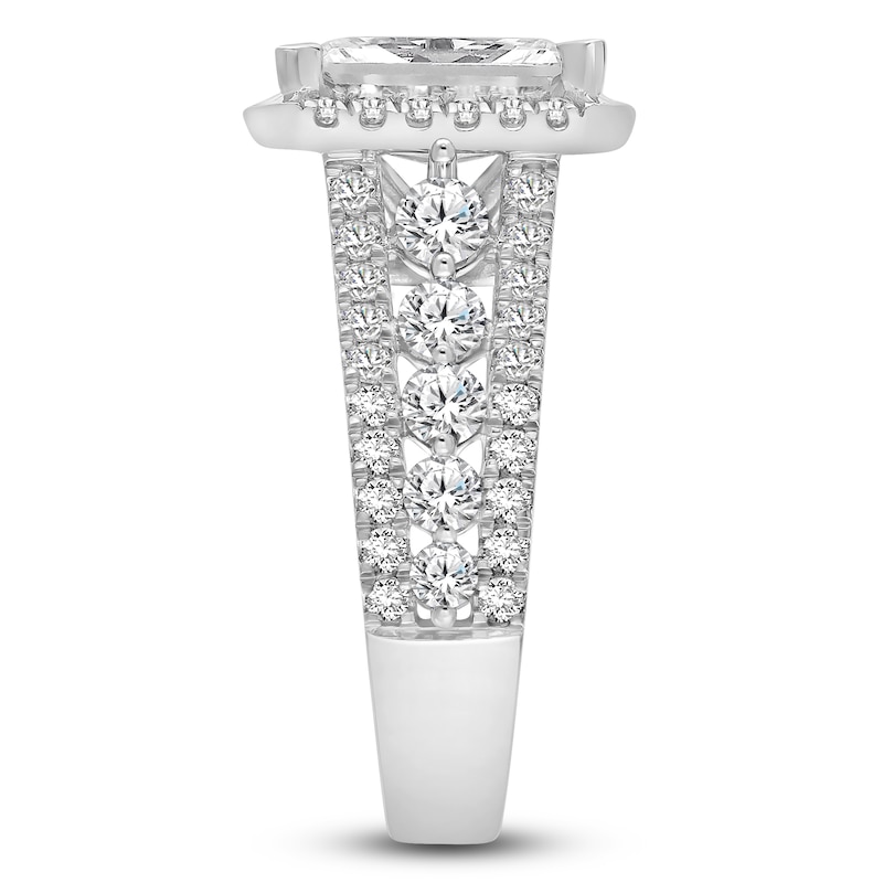 Main Image 3 of Radiant-Cut Lab-Grown Diamond Halo Engagement Ring 4-1/2 ct tw 14K White Gold