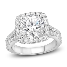 Round-Cut Lab-Grown Diamond Cushion Halo Engagement Ring 4-1/4 ct tw 14K White Gold
