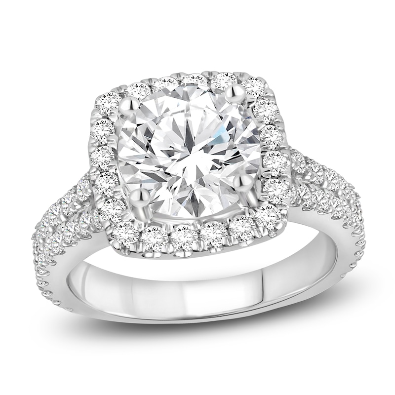Main Image 1 of Round-Cut Lab-Grown Diamond Cushion Halo Engagement Ring 4-1/4 ct tw 14K White Gold