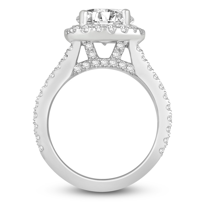 Main Image 2 of Round-Cut Lab-Grown Diamond Cushion Halo Engagement Ring 4-1/4 ct tw 14K White Gold