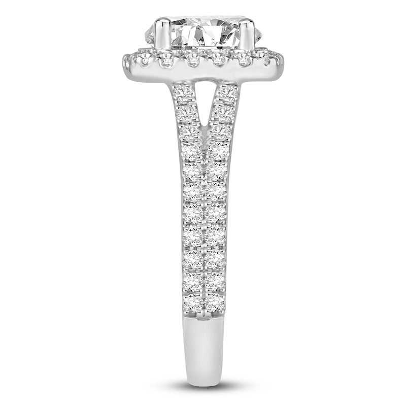 Main Image 3 of Round-Cut Lab-Grown Diamond Cushion Halo Engagement Ring 4-1/4 ct tw 14K White Gold