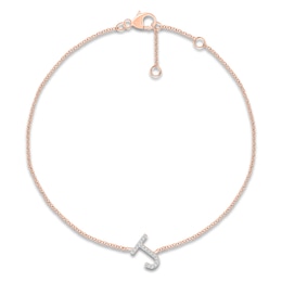 Diamond Initial J Bracelet 1/15 ct tw 10K Rose Gold 7.5"